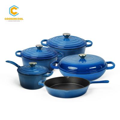 China Cookercool Durable Heavy Duty Cast Iron Stick Colored Enamel Cookware Non Set Kitchenware Set for sale