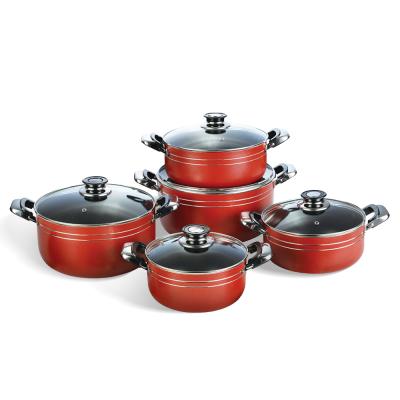 China Non Stick Sustainable Pressed Aluminum Frying Pan And Cooking Pot Cookware Set for sale