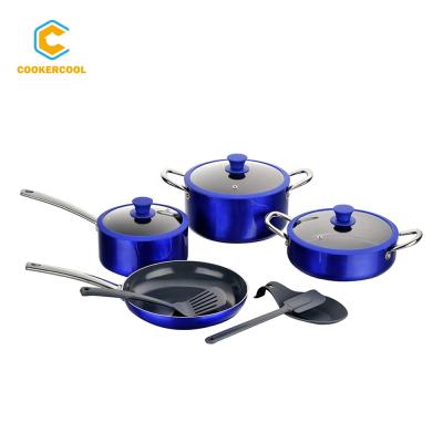 China Cookercool 10pcs stick non sustainable colorful cookware set with high quality kitchen tools for sale