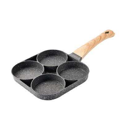 China New Design Sustainable Non Stick 4 Holes Fried Egg Skillet With Wooden Handle for sale