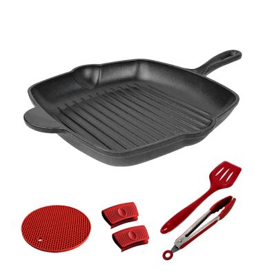 China Sustainable High Quality Cast Iron Enamel Skillet Camping Frying Steak Casserole for sale