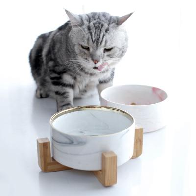 China Viable Free Sample Customize Luxury Wooden Insulated Marble Pet Cat Dog Ceramic Dogs Bowl for sale