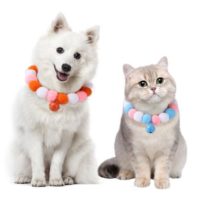 China JEWELED Fur Elastic Collar Pet Cat Collar High Net Red Ball Collar Elastic Fur Material Cat Ball for sale