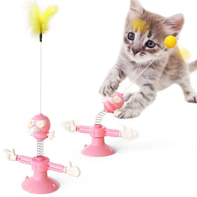 China New Product Viable Spring Self-Heyed Funny Hot Bird Cat Toy Cat Ball Feather Funny Spinning Stick for sale