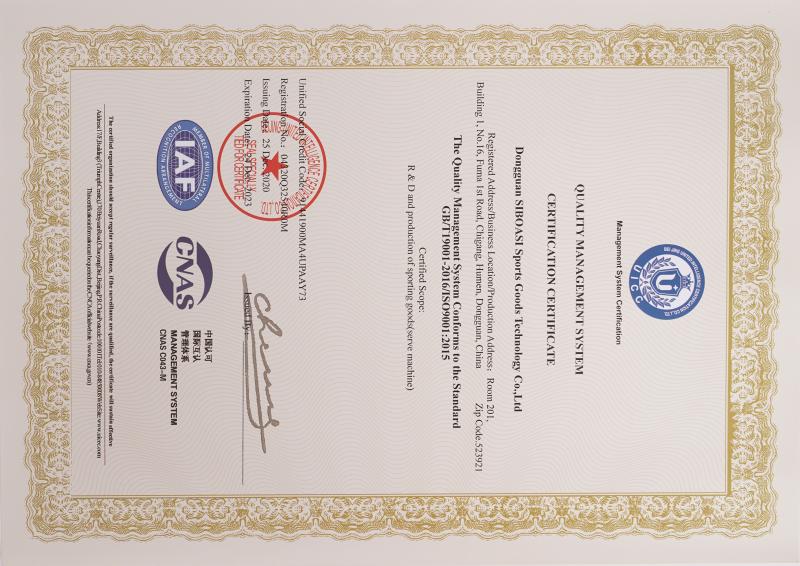 ISO9001 - Dongguan Siboasi Sports Goods Technology Co., Ltd.