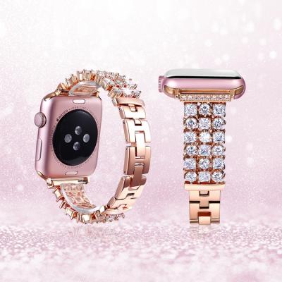 China Luxury Stainless Steel Diamond Metal Stainless Steel Watch Band Strap For Apple Watch for sale