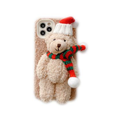 China High Quality 3D Christmas Bear Cute Toy Prevent Screen Brokening Cell Phone Case Anti-fall For iphone 12 11 13 pro Max Xr Xs for sale