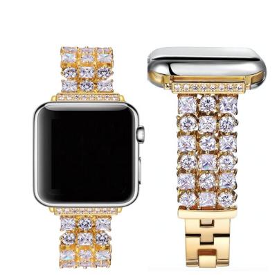 China Stainless Steel Metal Bling Diamond Link Watch Band Feeling Strap For Apple Watch for sale