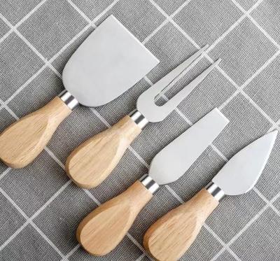 China PORTABLE Top Selling Wooden Bamboo Butter Pizza Cheese Cutter Tools Handle Stainless Steel Cheese Knife Set for sale