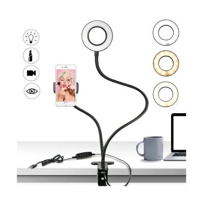 China Hot Selling Convenient Other Cell Phone Accessories 2 In 1 Clip On Desk LED Selfie Ring Light With Phone Holder Stand For Live Stream for sale