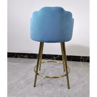 China Contemporary Modern Luxury Stainless Steel Blue Velvet Upholstered Low Gold Bar Chair Bar Stool Supplier for sale