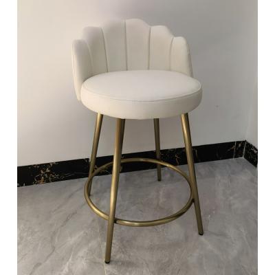 China Contemporary Modern Luxury Gold Frame Steel Bar Stools Beige Velvet Upholstered Stainless Chair In Stock for sale