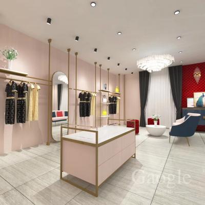 China Morden Retail Shop Fittings Boutique Gold Metal Clothing Display Rack and Store Furniture Clothes for sale