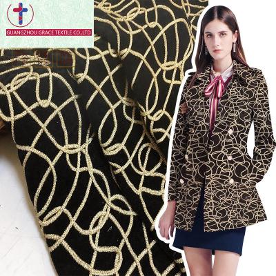 China Anti pill jacquard scratch fabric 2021 with thick strand with gold thread embroidered fabric for suit and dress for sale