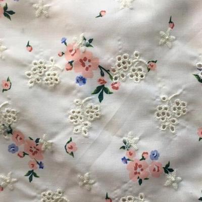 China Breathable China Factory Woven Cotton Polyester Fabric With All Over Rope Embroidery for sale