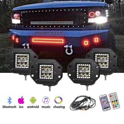 China 4pcs 24w Flush Mount Work Light Led Pods RGB Chasing Offroad Lights For Jeep Truck Utv Atv Suv 4x4 All for sale