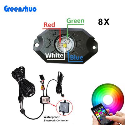 China Factory 12v 24v Custom App Control RGBW Led Rock Light 4/8/12/16Pods Car Underglow Light For Truck Boat Atv Suv GS-RGBW8P for sale