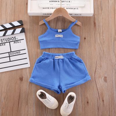 China 2022 Summer Stylish Baby Girls Casual Sling Tops Casual Suit Shorts Two Piece Set for sale