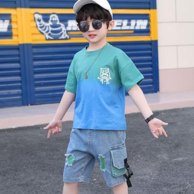 China 2021 summer new casual boy set child cotton short sleeve set cartoon boy set for sale