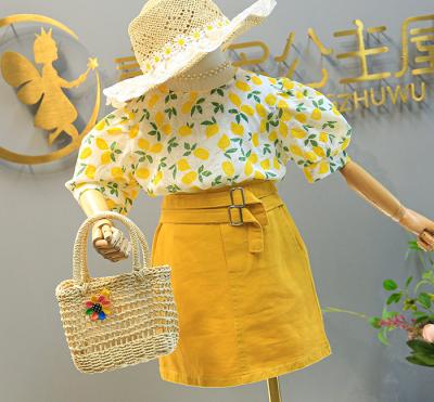 China Chinese Style Summer Toddler Girl Floral T-shirt Waist Skirt 2PCS Kids Lemon Top Tops Baby Clothing Set for sale