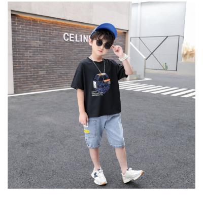 China 2021 Summer New Casual Boy Set Child Cotton Shorts Sleeve Set Printed Boy Set 4-11 Years Old for sale