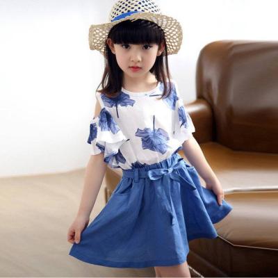 China Viable new fashion children's cute summer girl costume princess maple leaf T-shirt printing and skirt canvas children's clothing for sale