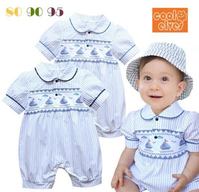 China 2018 Short Striped Baby Romper Newborn Baby Boy Lapel Short Sleeves Cotton Climbing Clothes for sale