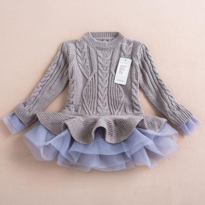 China Original simple polyester girls sweater jacquard yarn dresskids clothing sweater/skirt new kids autumn cotton long sleeve skirt coat puff for sale