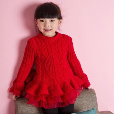 China Original simple polyester girls sweater jacquard yarn dresskids clothing sweater/skirt kids autumn cotton long sleeve skirt coat puff for sale