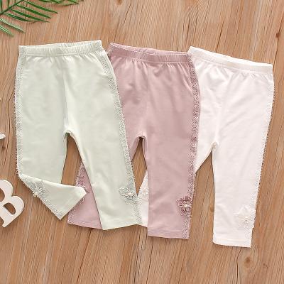 China 2021 spring and summer breathable girls leggings fashion solid color embroidered children Korean casual pants for sale