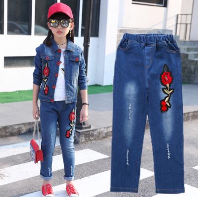 China Wholesale Breathable Wide Leg Causal Girls Jeans Girls Fashion Long Denim Pants 4-11years Long Pants 4-11years for sale