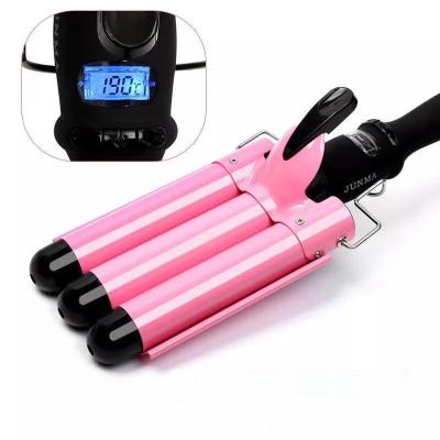 China Ceramic Curling Iron 3 Barrel Hair Waver Stylish Fast Heating Hair Curlers With LCD Temperature Display for sale