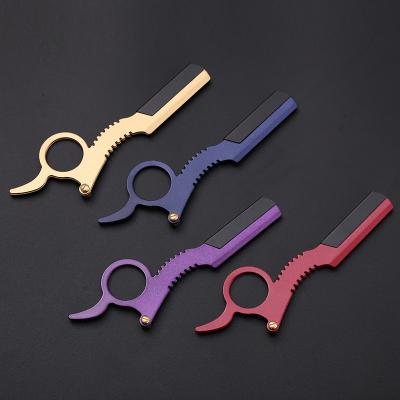 China Professional Single Blade Colorfull Finger Shavette Barber Razor Holder Salon Straight Edge Razor for sale