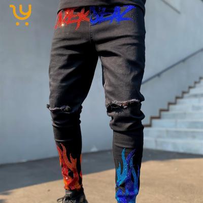 China Color Fade Proof 2022 New Men's Jeans Black Diamond Sequins Men Fashionable Slim Pants Custom Jeans for sale