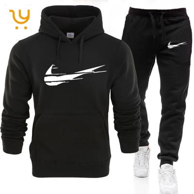 China 2021 Men's Two Piece Sets Autumn Winter Hooded Sweatshirt Drawstring Sportswear Equipment Antibacterial Male Sweater Casual Suit for sale