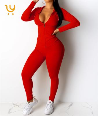 China Women Solid Color Sleeve Zipper Breathable Tracksuit Long Sweat Suit 2 Pieces Set Sweatsuit Outfits Tracksuit for sale