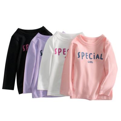 China Custom Knitted Kids Long Sleeve T-shirt Kids Cotton T-shirts Printing Simple Casual Children Girls Anti-Shrink for sale