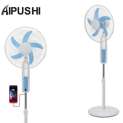 China Solar/Battery/Electric/DC Rechargeable Solar DC/Rechargeable Fan Sunca 16inch AC/DC Fan Stand Floor 12V Latest Design With Remote With USB Output And LED Light Lamp à venda