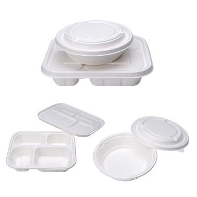 China Microwavable Biodegradable takeaway take away pizza hamburger burger bento meal fast food packing pulp lunch bagasse sugarcane paper box for sale