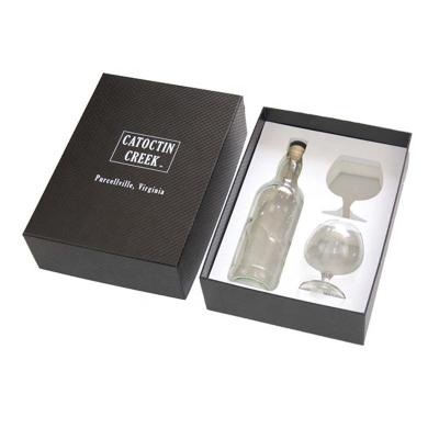 China Recycled Materials Cardboard Red Wine Bottle Glass Packaging Box Hard Lid Off Vodka Whiskey Wine Glass Bottle Paper Gift Box With Custom Logo for sale