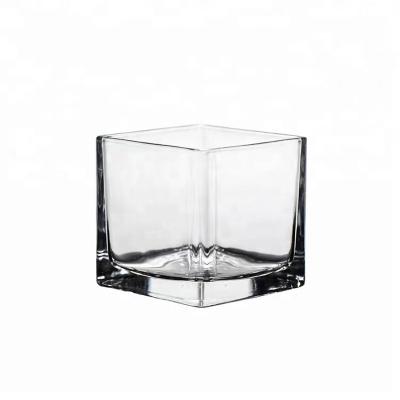 China Traditional Wholesale Transparent Glass Candle Cup Square Jar Candle Container Home Decoration for sale