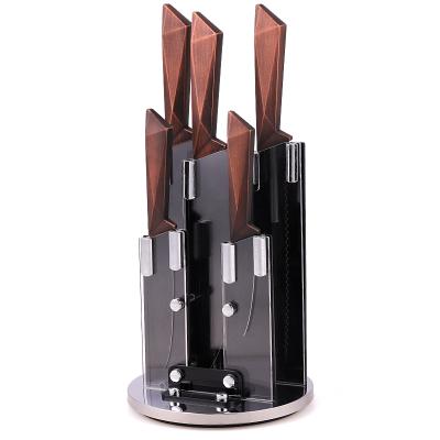 China Sustainable High Quality Customize 5 PCS Stainless Steel Non-Stick Coating Kitchen Knife Set With Block for sale