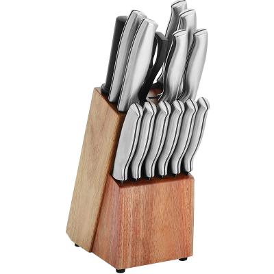 China Amazon Sustainable Hot Sale 15-Piece Kitchen Knife Sets Stainless Steel With Acacia Wood Knife Block for sale