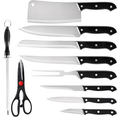 China Justa Wholesale Kitchen Knives 11 Pcs 3Cr13 Stainless Steel Disposable Kitchen Knife Set With Chopper for sale