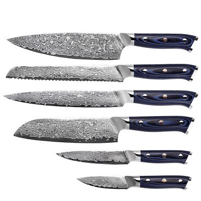 China Viable Wholesale High End Damascus Knife G10 Handle High Strength Damascus Knife Set for sale