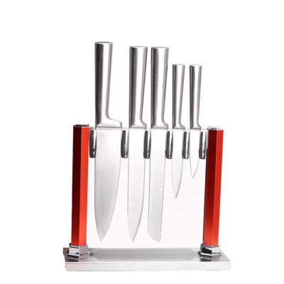 China Professional Wholesale Disposable Hollow Handle 5PCS Stainless Steel Kitchen Knife Set With Acrylic Block for sale