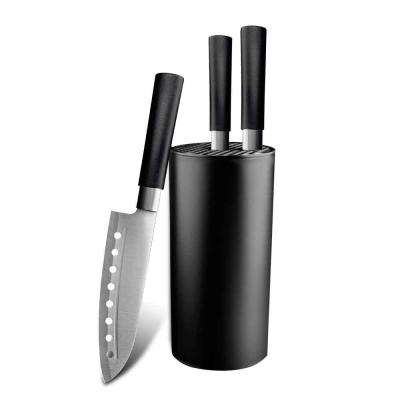 China Factory direct high quality stainless steel pp disposable handle 4 piece black kitchen knife set with knife holder for sale