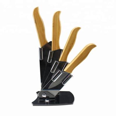 China 2021 Hot Selling Bamboo Block Knife Accessories Bamboo Handle 5 PCs Viable Ceramic Kitchen Knife Set Online for sale