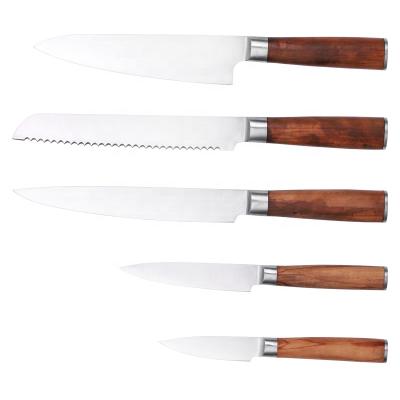 China High Quality Viable Stainless Steel Double Forged 5PCS Kitchen Knife Set With Olive Wood Handle for sale