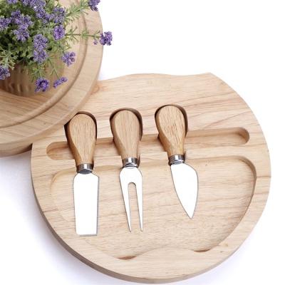 China Sustainable Organic Bamboo Cheese Cutting Board Set Wooden Bamboo Cheese Board with 3 Exquisite Cheese Cutting Tools for sale